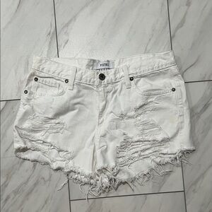 Pistola Frayed White Jean Shorts